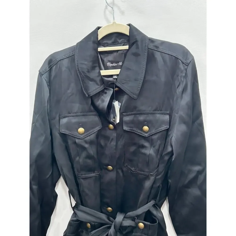 NWT‎ Madewell Womens Black Double-Faced Satin Safari Button Front Jacket Size M